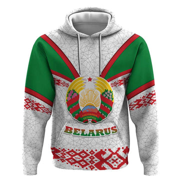 Belarus National Emblem Hoodie with Folk Pattern White Green Red Sweatshirt TS04