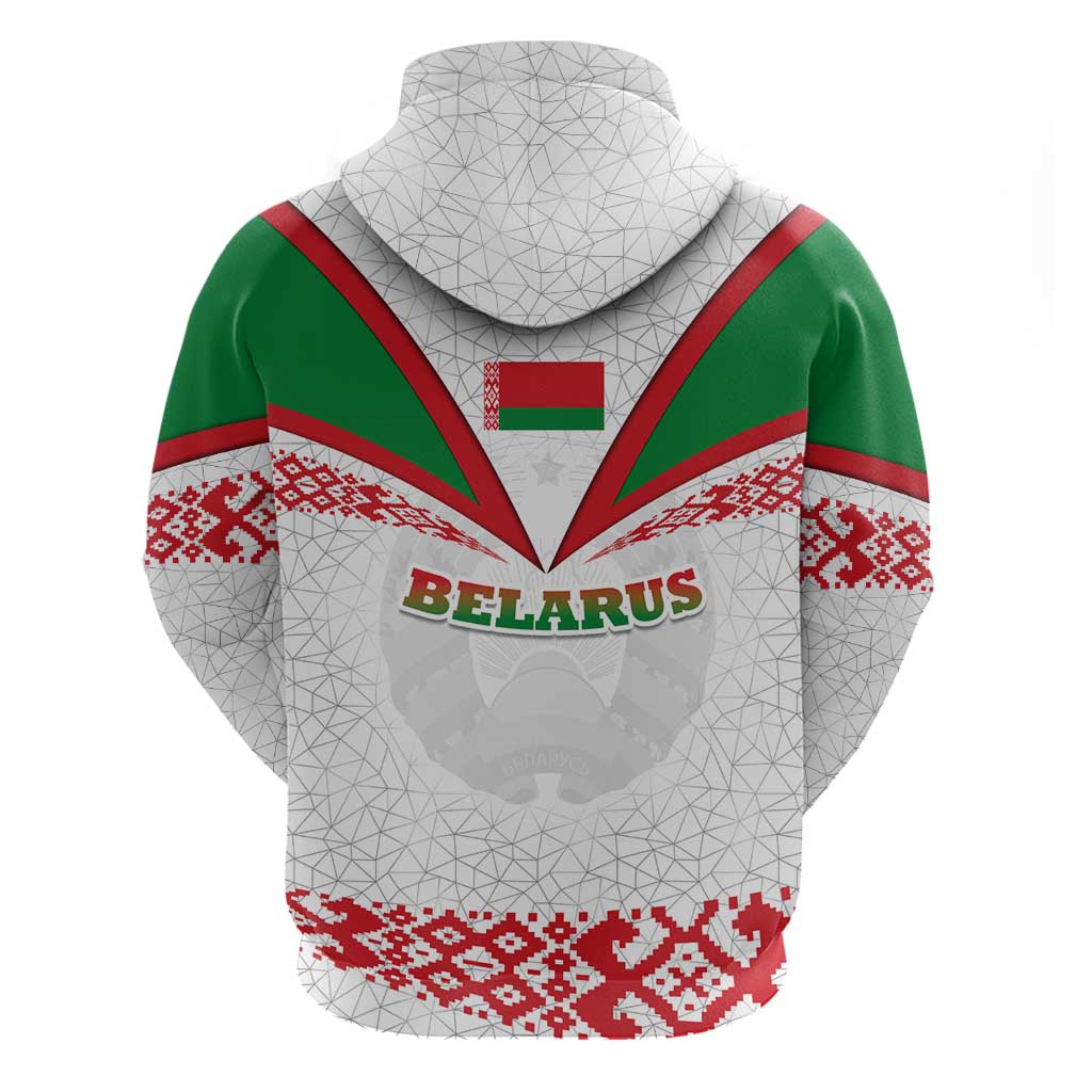 Belarus National Emblem Hoodie with Folk Pattern White Green Red Sweatshirt TS04