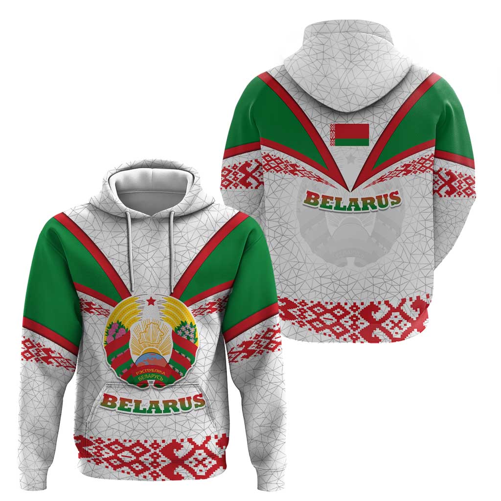 Belarus National Emblem Hoodie with Folk Pattern White Green Red Sweatshirt TS04
