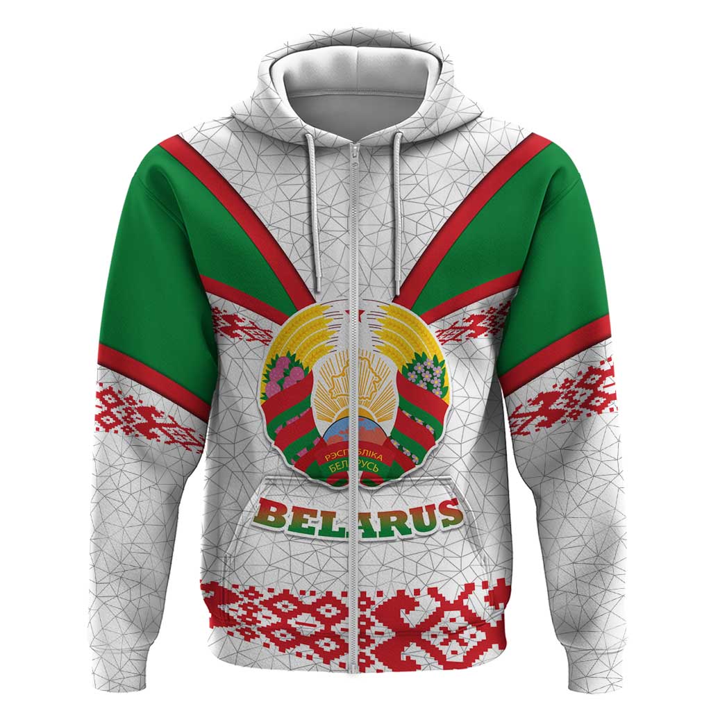 Belarus National Emblem Hoodie with Folk Pattern White Green Red Sweatshirt TS04