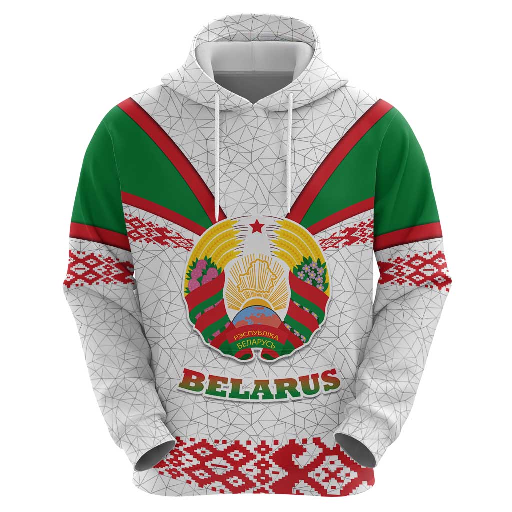 Belarus National Emblem Hoodie with Folk Pattern White Green Red Sweatshirt TS04
