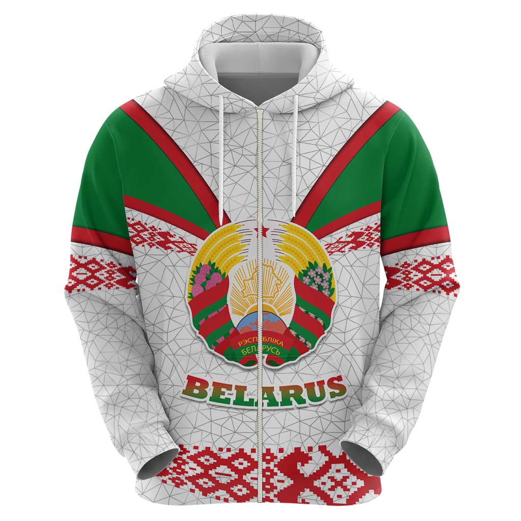 Belarus National Emblem Hoodie with Folk Pattern White Green Red Sweatshirt TS04