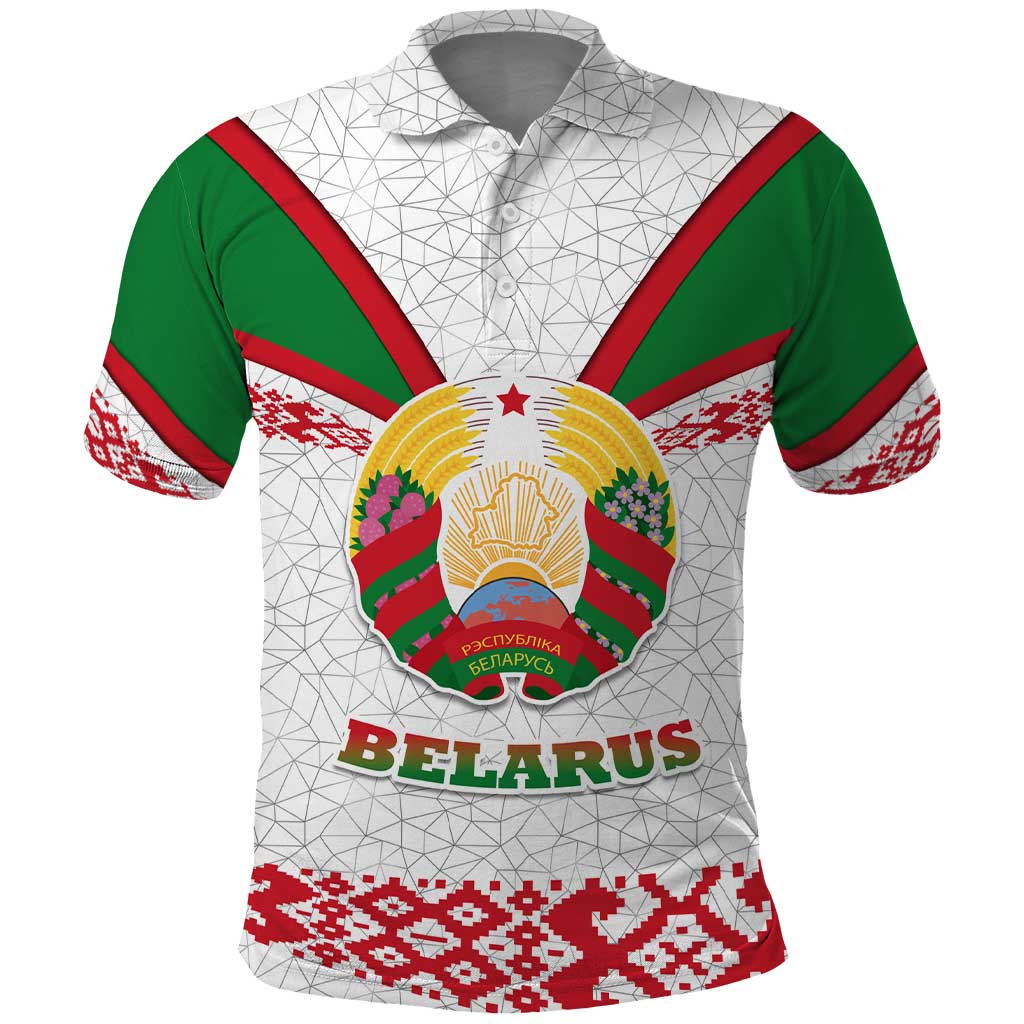Belarus National Emblem Polo Shirt with Folk Pattern White Green Red Sweatshirt TS04