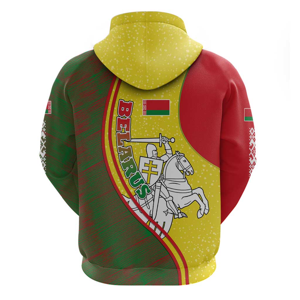 Belarus Pahonia Knight Crest Hoodie with Red Green Yellow Folk Pattern Design TS04