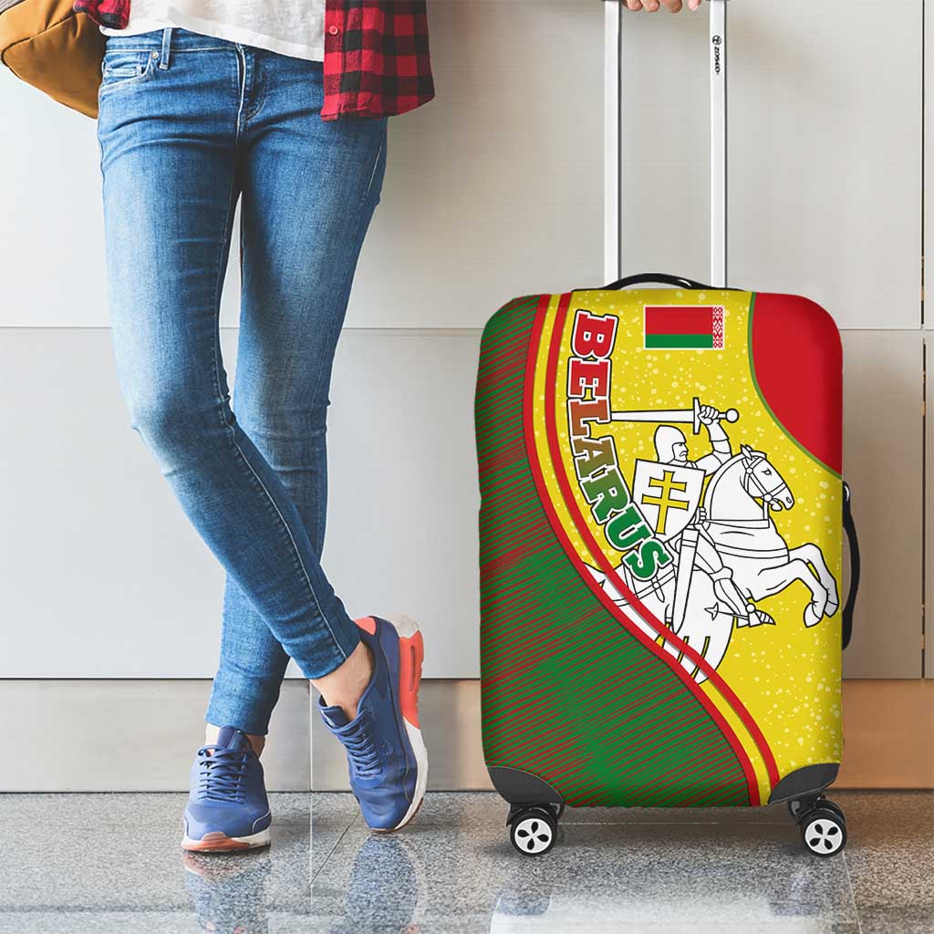 Belarus Pahonia Knight Crest Luggage Cover with Red Green Yellow Folk Pattern Design TS04