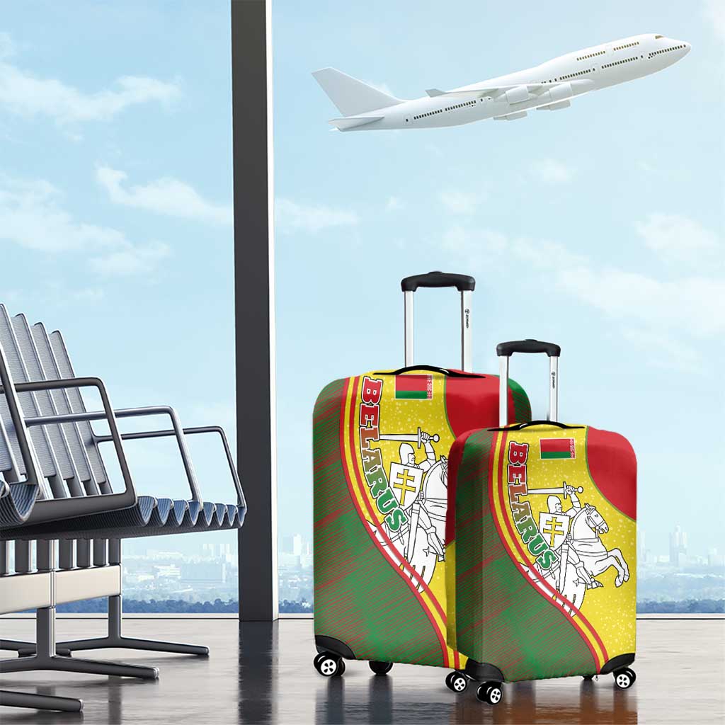Belarus Pahonia Knight Crest Luggage Cover with Red Green Yellow Folk Pattern Design TS04