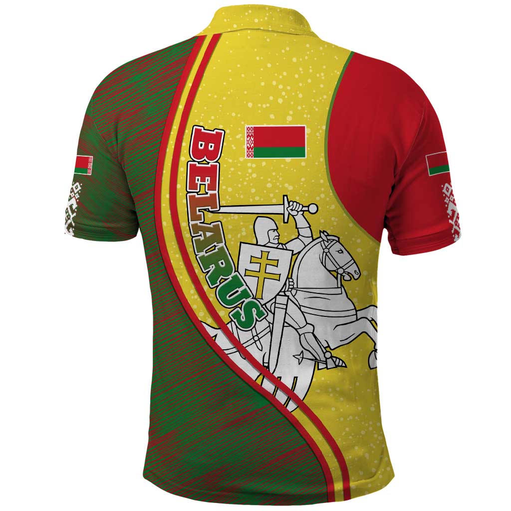 Belarus Pahonia Knight Crest Polo Shirt with Red Green Yellow Folk Pattern Design TS04