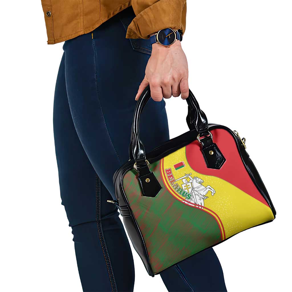 Belarus Pahonia Knight Crest Shoulder Handbag with Red Green Yellow Folk Pattern Design TS04