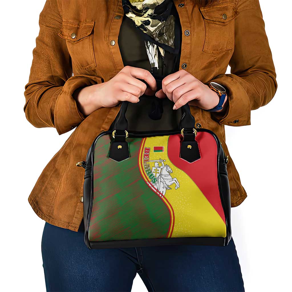 Belarus Pahonia Knight Crest Shoulder Handbag with Red Green Yellow Folk Pattern Design TS04