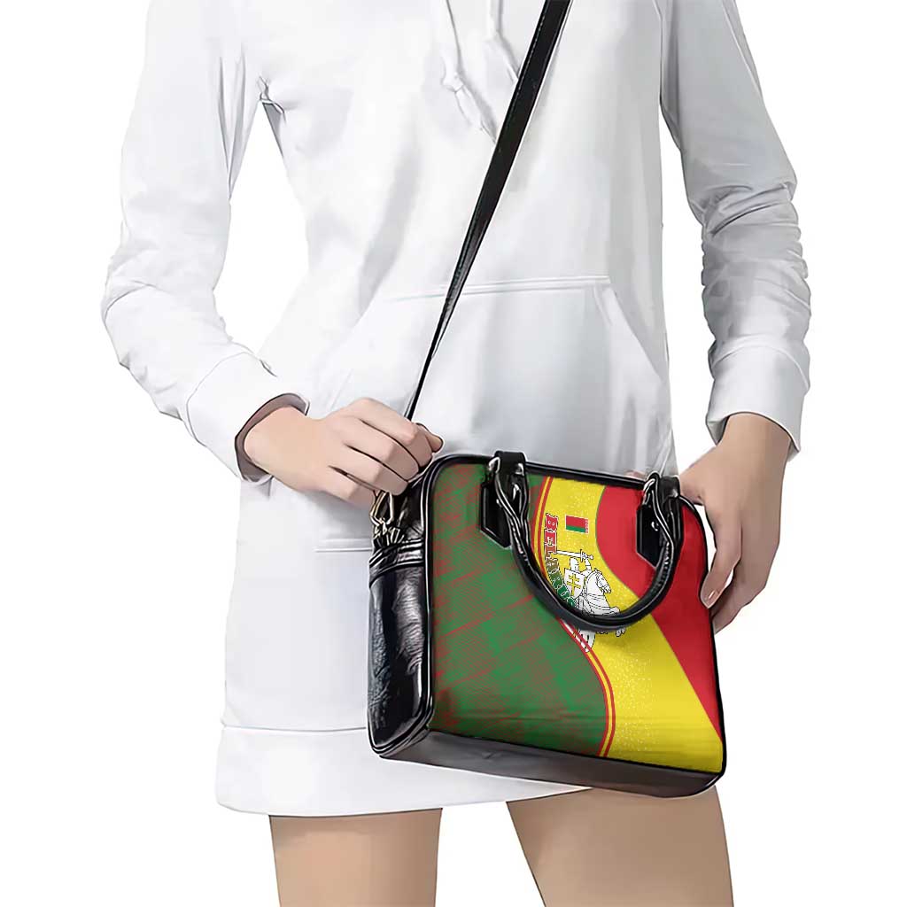 Belarus Pahonia Knight Crest Shoulder Handbag with Red Green Yellow Folk Pattern Design TS04