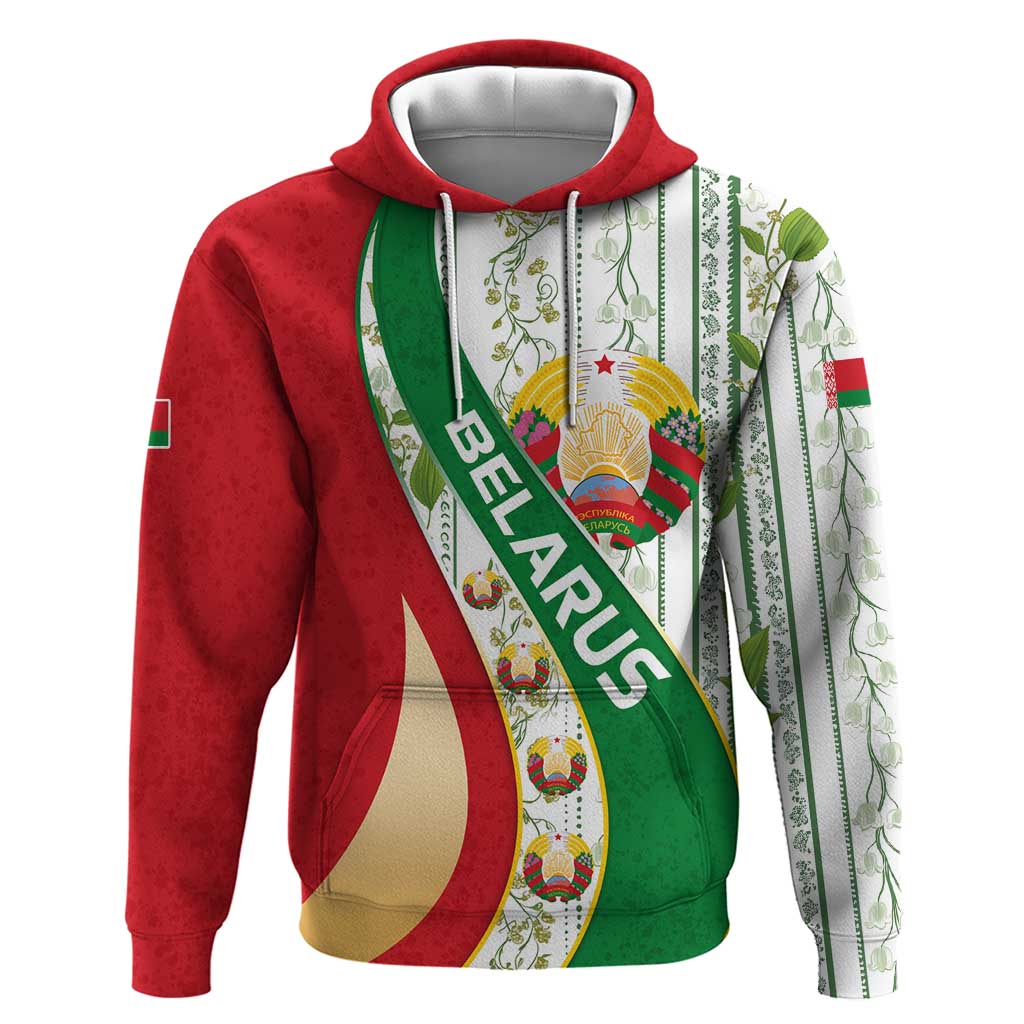 Belarus National Emblem Hoodie with Green Red Gold Floral Folk Pattern Design TS04