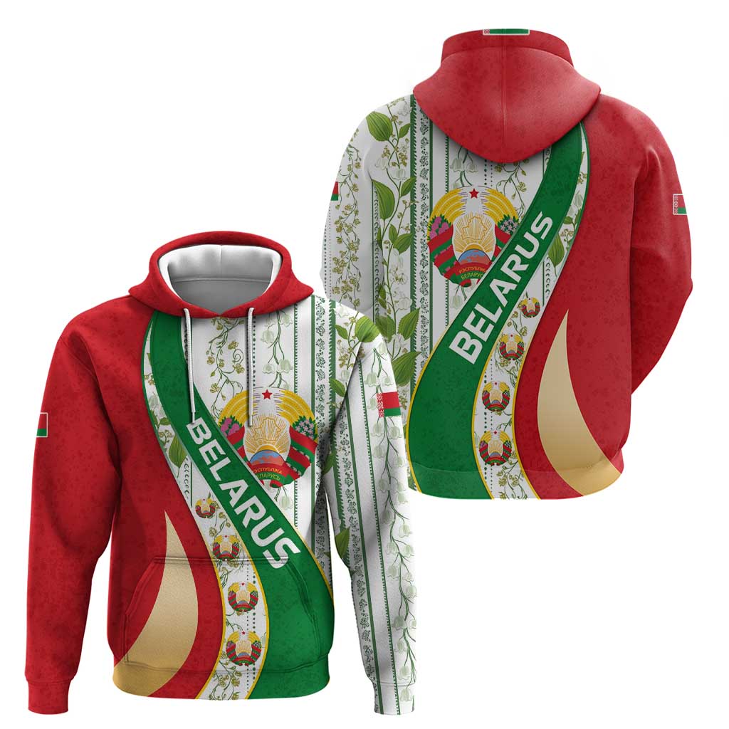 Belarus National Emblem Hoodie with Green Red Gold Floral Folk Pattern Design TS04