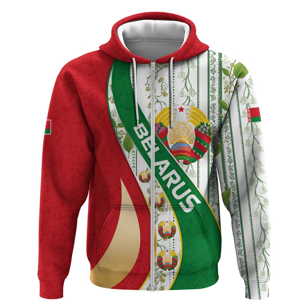 Belarus National Emblem Hoodie with Green Red Gold Floral Folk Pattern Design TS04