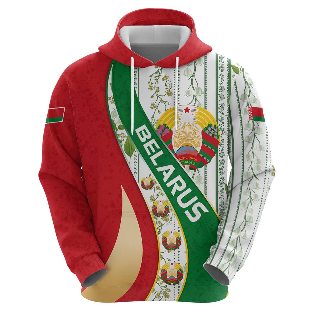 Belarus National Emblem Hoodie with Green Red Gold Floral Folk Pattern Design TS04