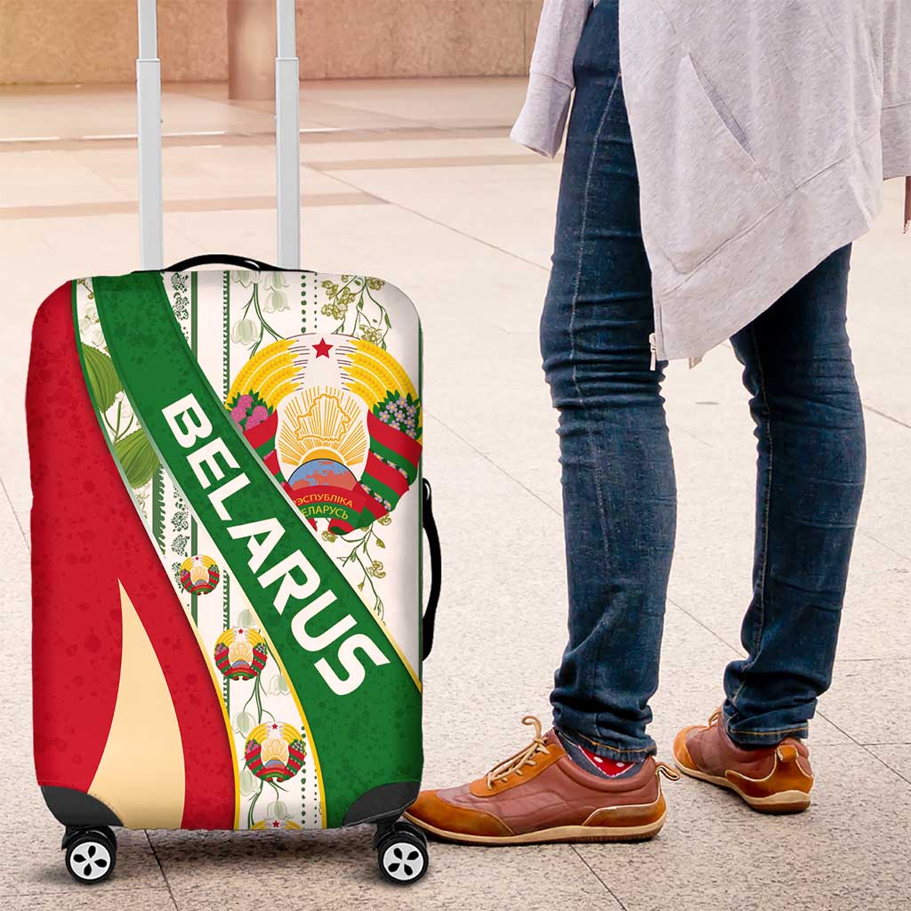 Belarus National Emblem Luggage Cover with Green Red Gold Floral Folk Pattern Design TS04