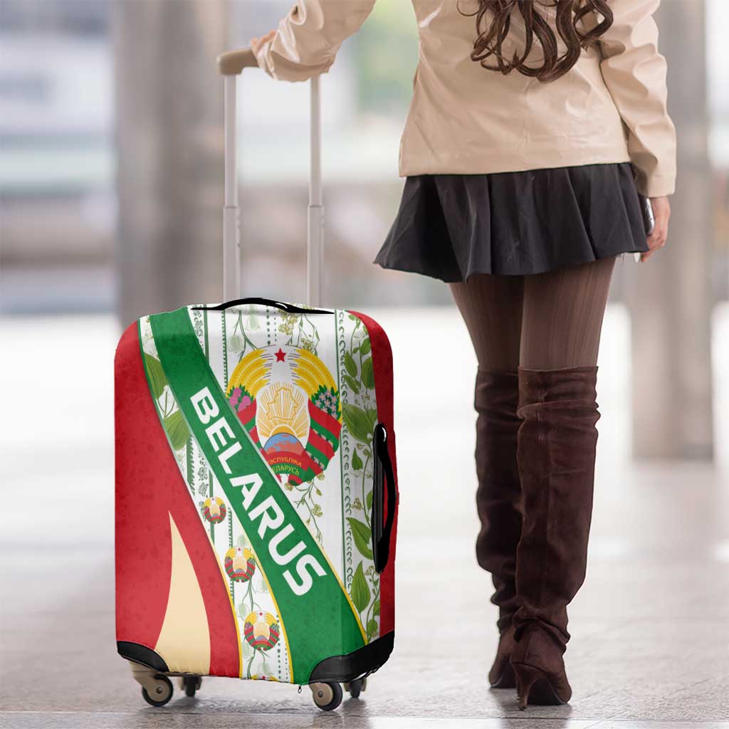 Belarus National Emblem Luggage Cover with Green Red Gold Floral Folk Pattern Design TS04