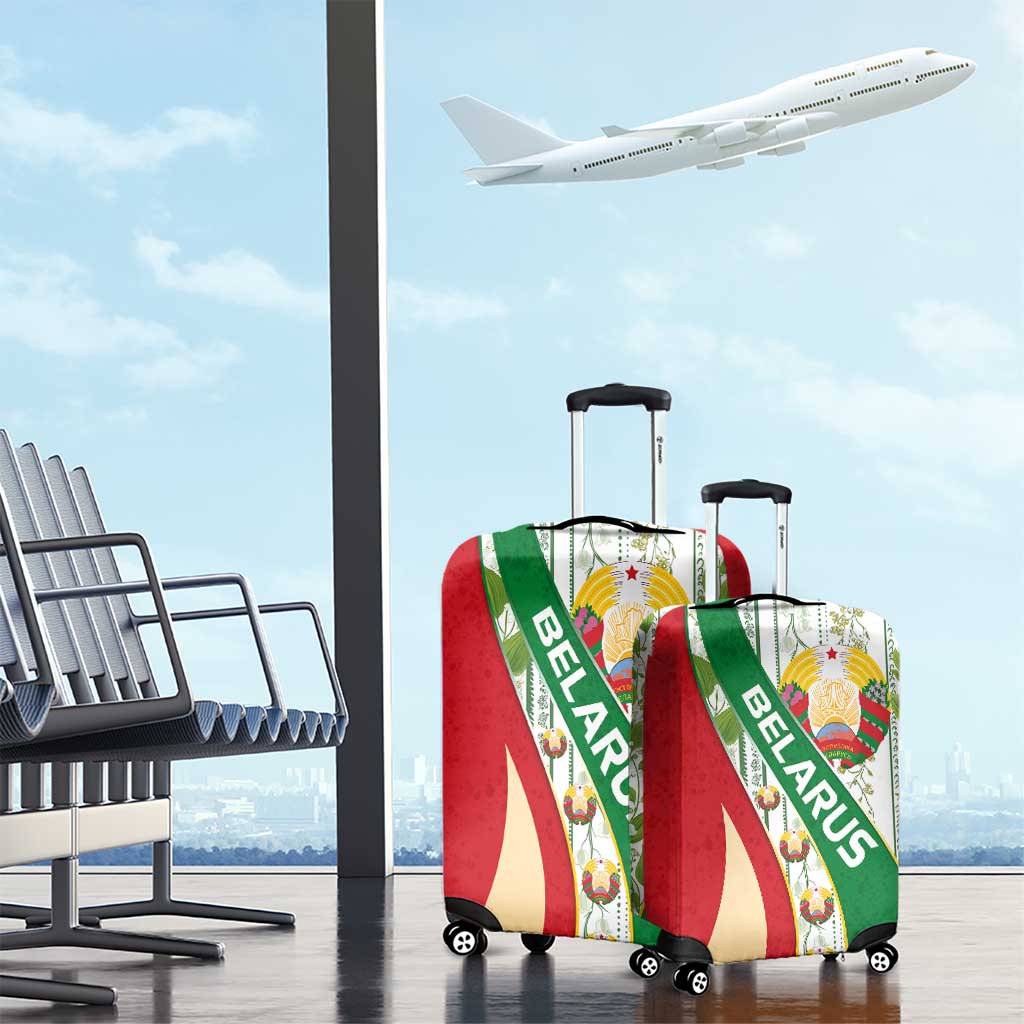 Belarus National Emblem Luggage Cover with Green Red Gold Floral Folk Pattern Design TS04