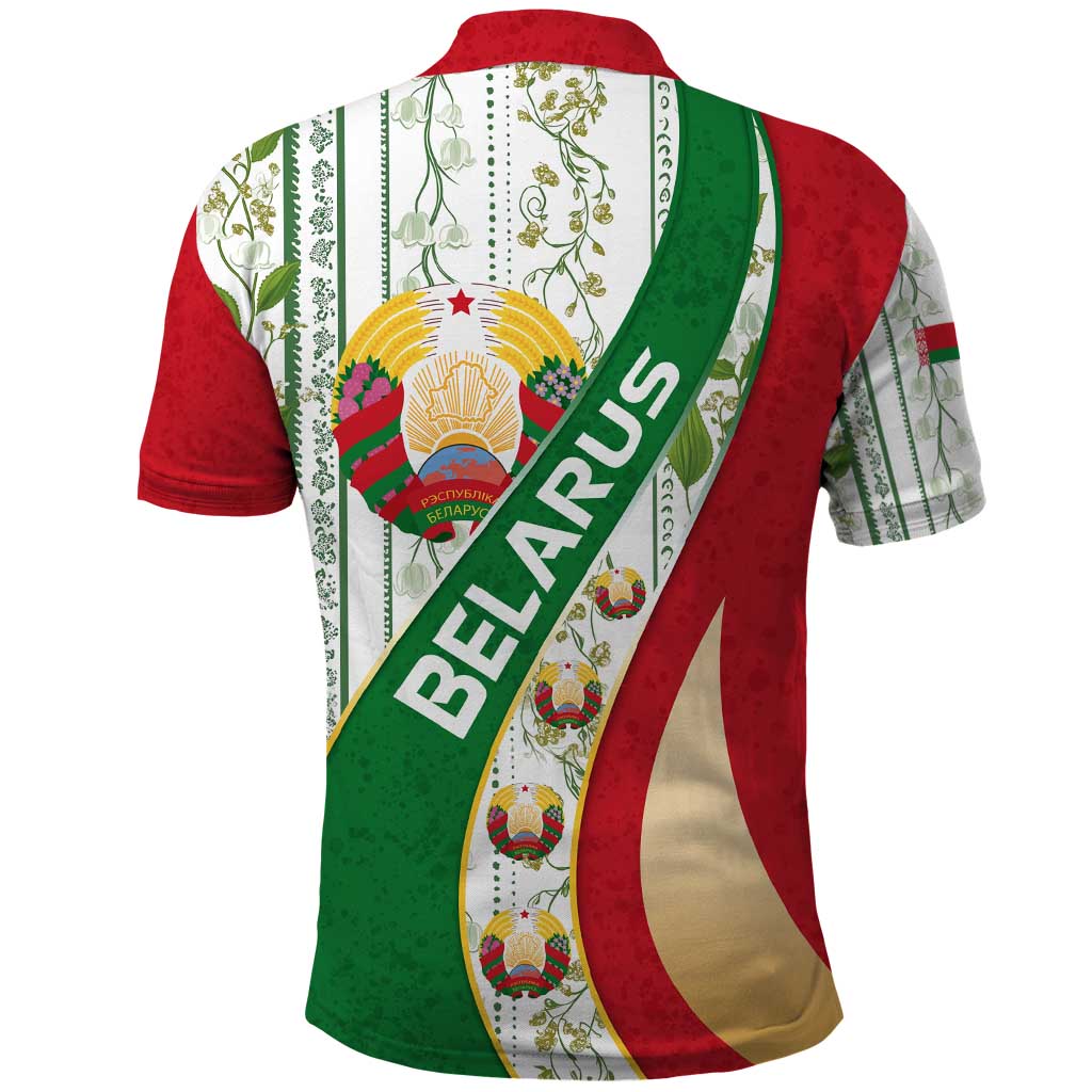 Belarus National Emblem Polo Shirt with Green Red Gold Floral Folk Pattern Design TS04