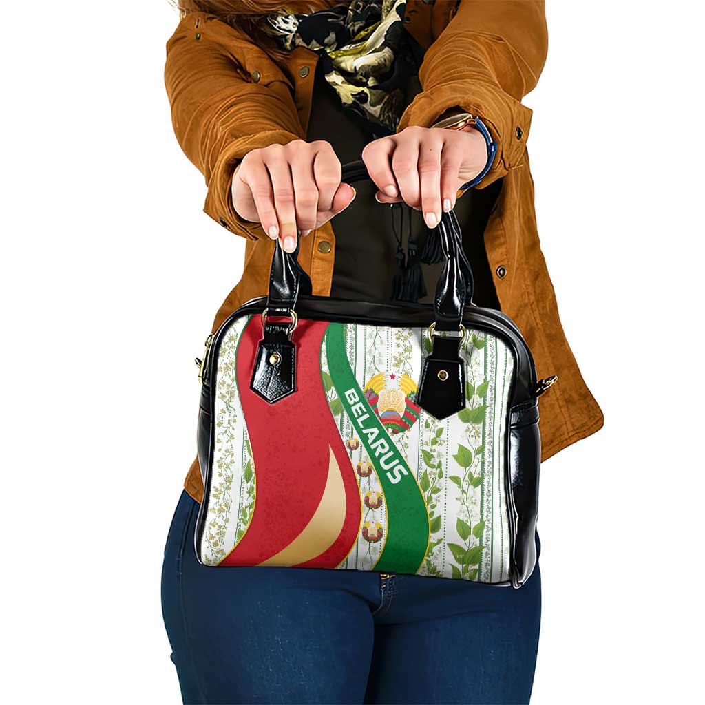 Belarus National Emblem Shoulder Handbag with Green Red Gold Floral Folk Pattern Design TS04