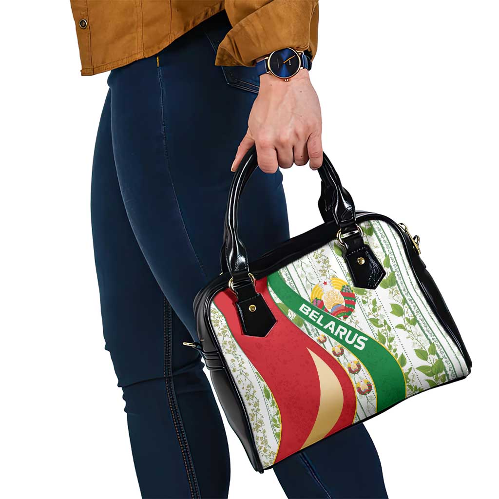 Belarus National Emblem Shoulder Handbag with Green Red Gold Floral Folk Pattern Design TS04