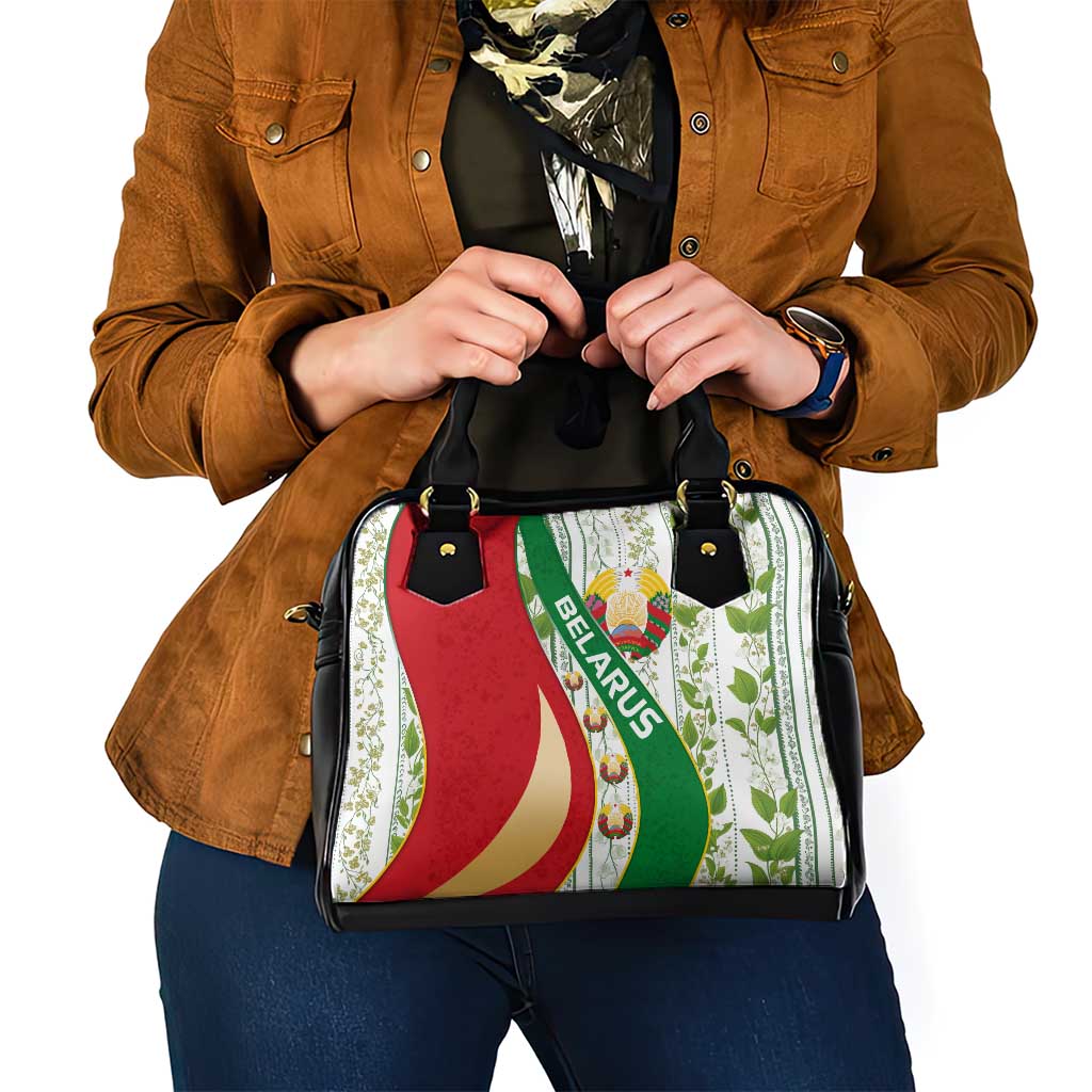 Belarus National Emblem Shoulder Handbag with Green Red Gold Floral Folk Pattern Design TS04