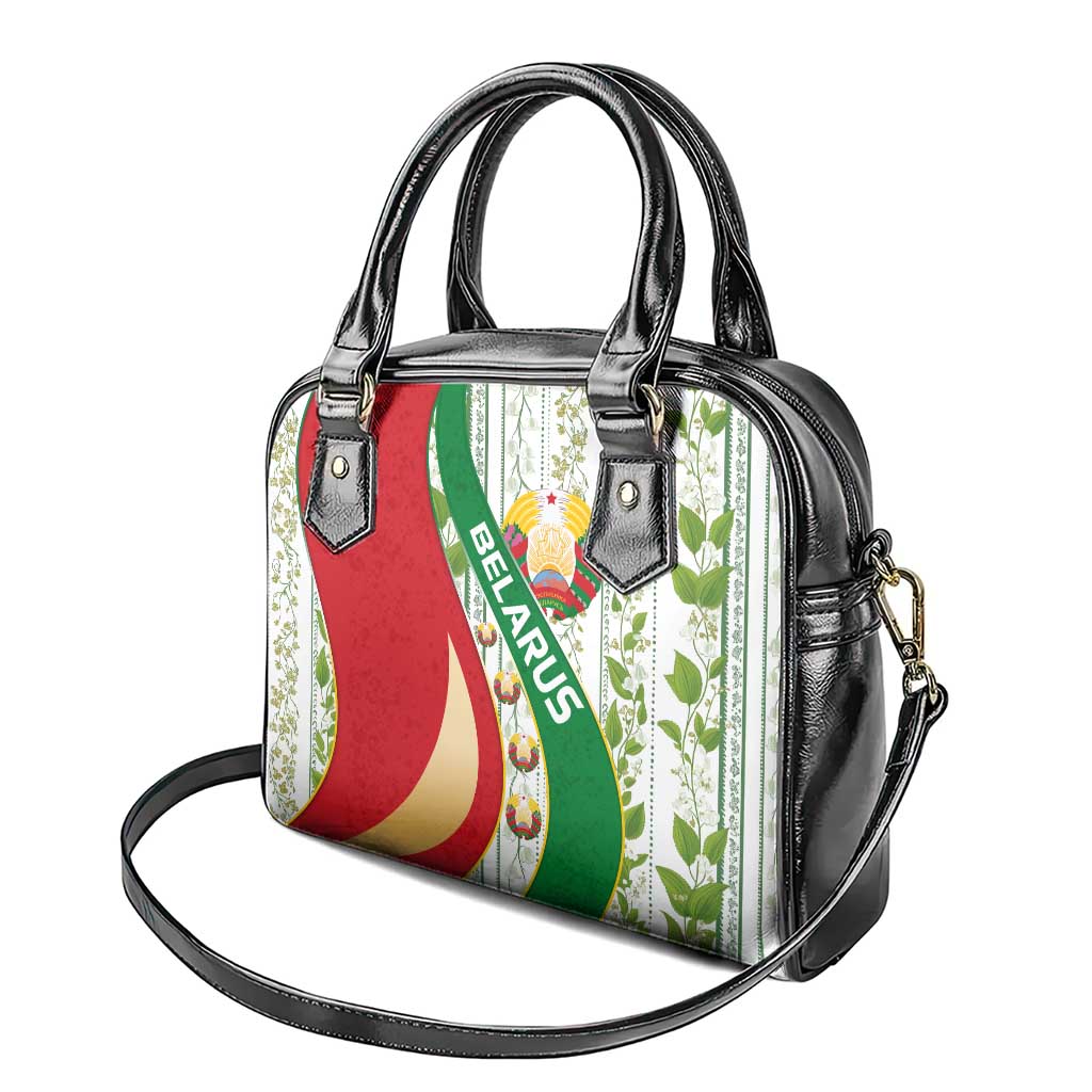 Belarus National Emblem Shoulder Handbag with Green Red Gold Floral Folk Pattern Design TS04
