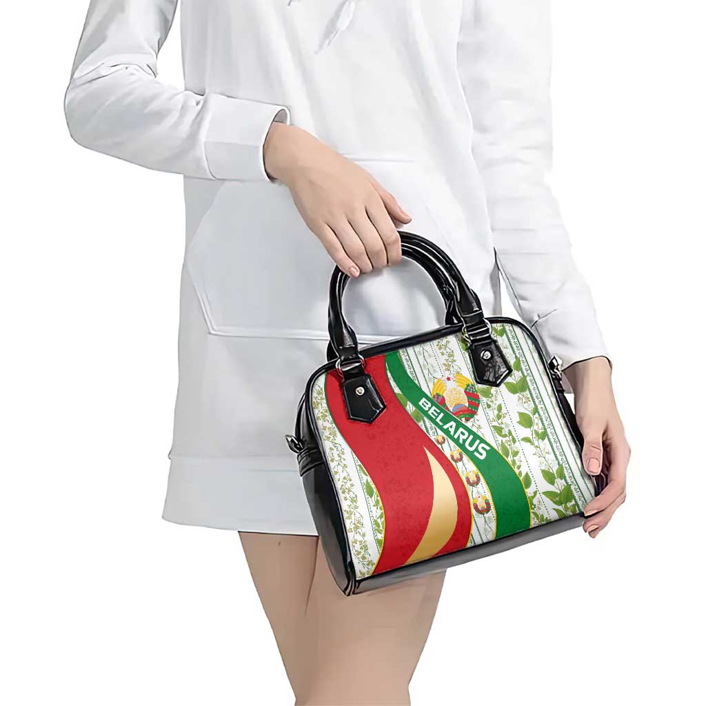 Belarus National Emblem Shoulder Handbag with Green Red Gold Floral Folk Pattern Design TS04