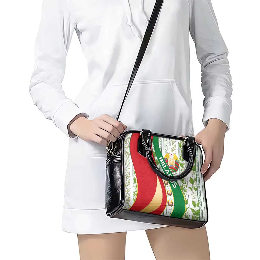 Belarus National Emblem Shoulder Handbag with Green Red Gold Floral Folk Pattern Design TS04