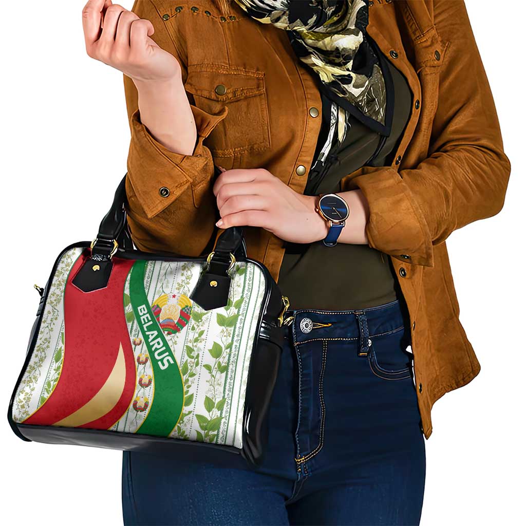 Belarus National Emblem Shoulder Handbag with Green Red Gold Floral Folk Pattern Design TS04