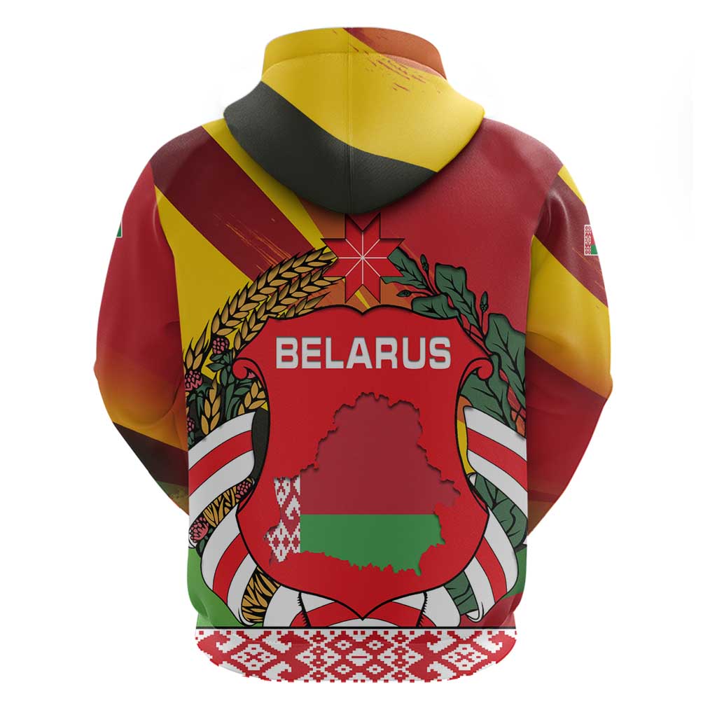 Belarus Red and Yellow National Crest Hoodie with Pahonia Knight and Folk Motif Design TS04