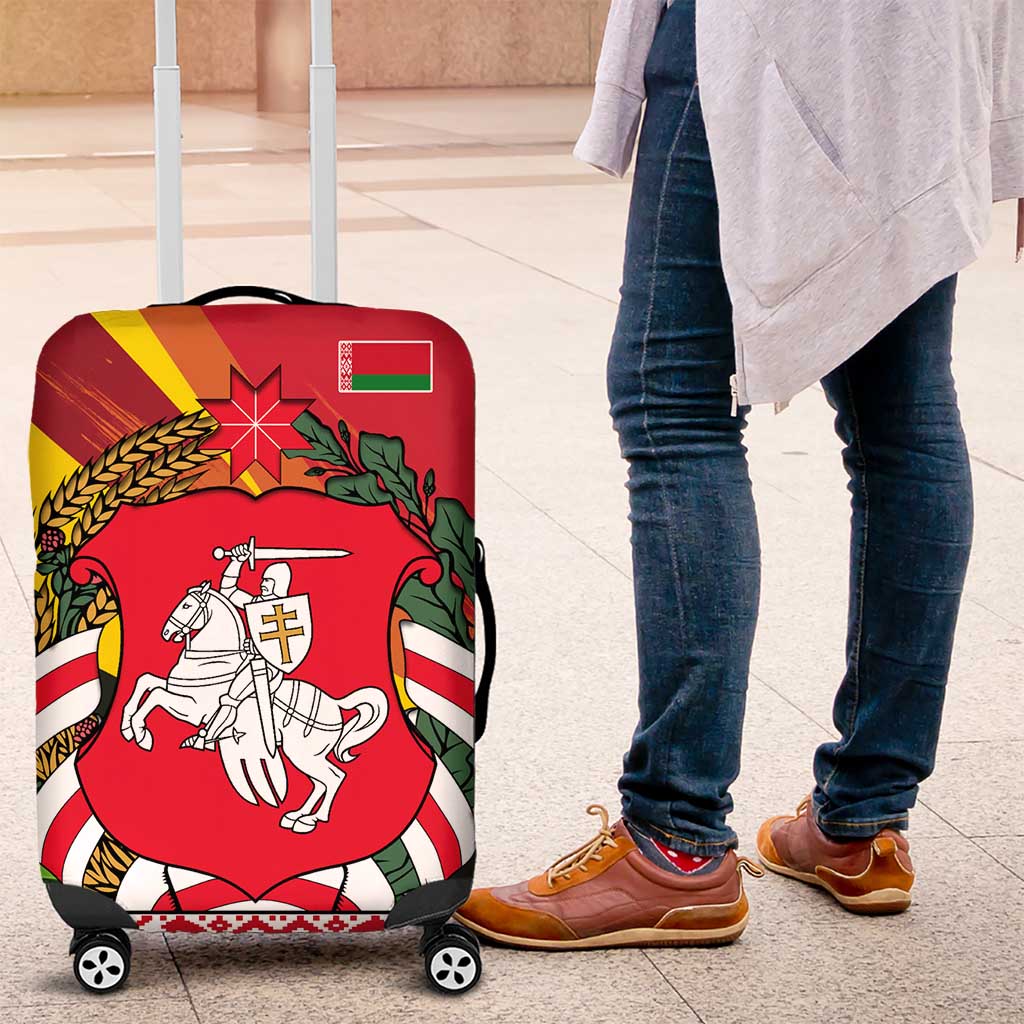 Belarus Red and Yellow National Crest Luggage Cover with Pahonia Knight and Folk Motif Design TS04