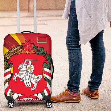 Belarus Red and Yellow National Crest Luggage Cover with Pahonia Knight and Folk Motif Design TS04