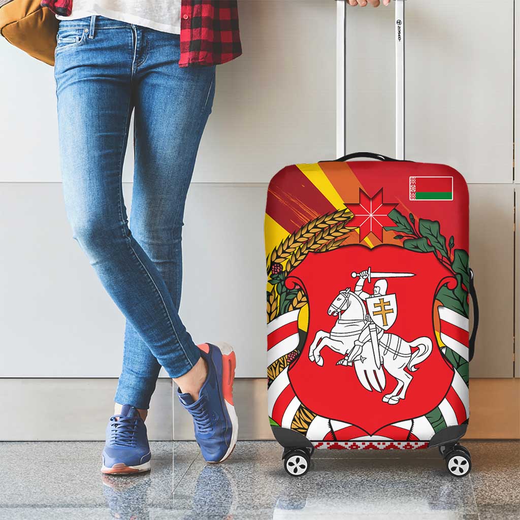 Belarus Red and Yellow National Crest Luggage Cover with Pahonia Knight and Folk Motif Design TS04