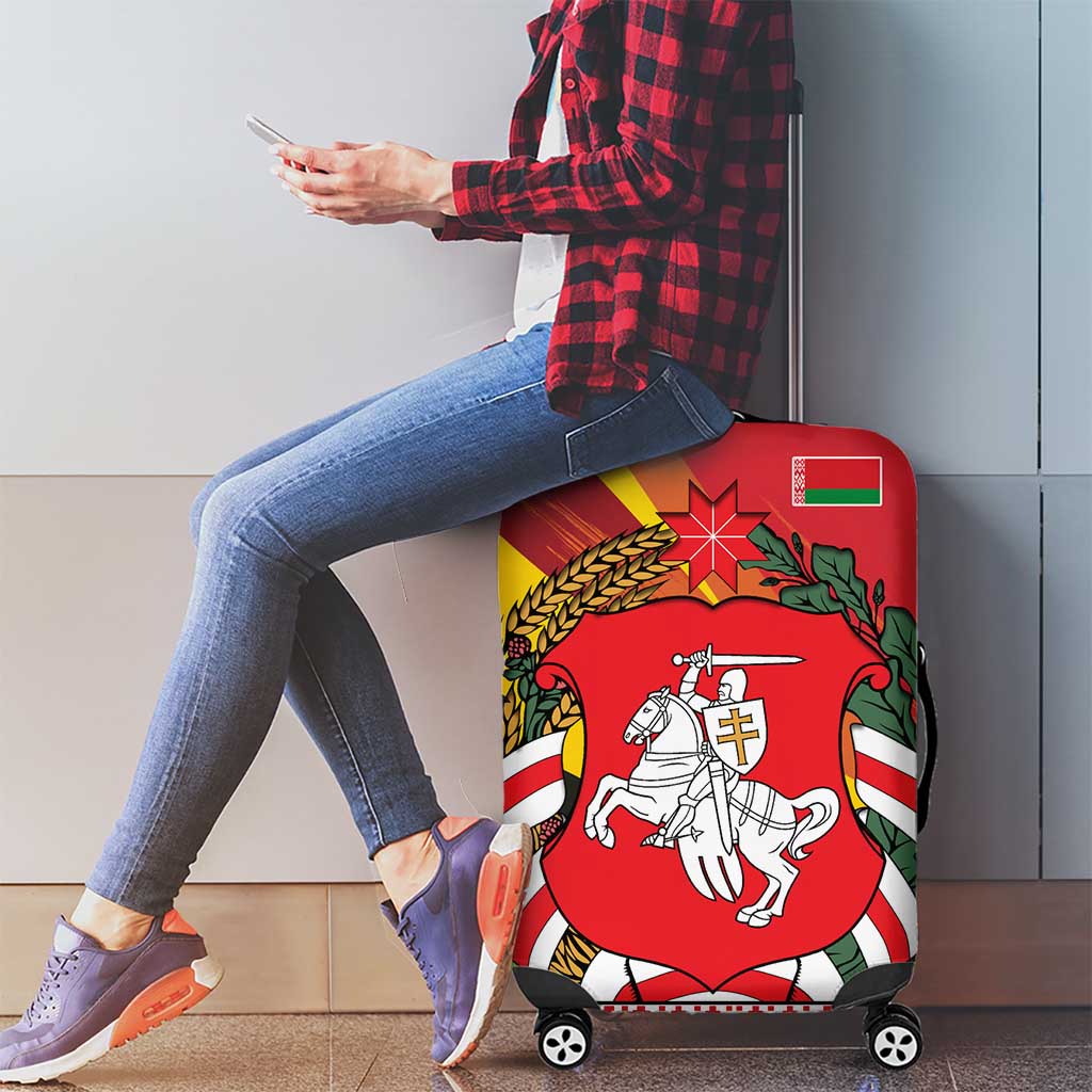 Belarus Red and Yellow National Crest Luggage Cover with Pahonia Knight and Folk Motif Design TS04