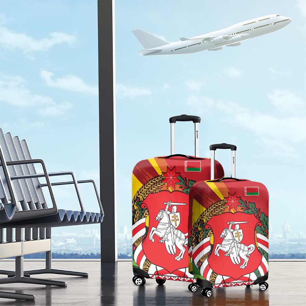 Belarus Red and Yellow National Crest Luggage Cover with Pahonia Knight and Folk Motif Design TS04