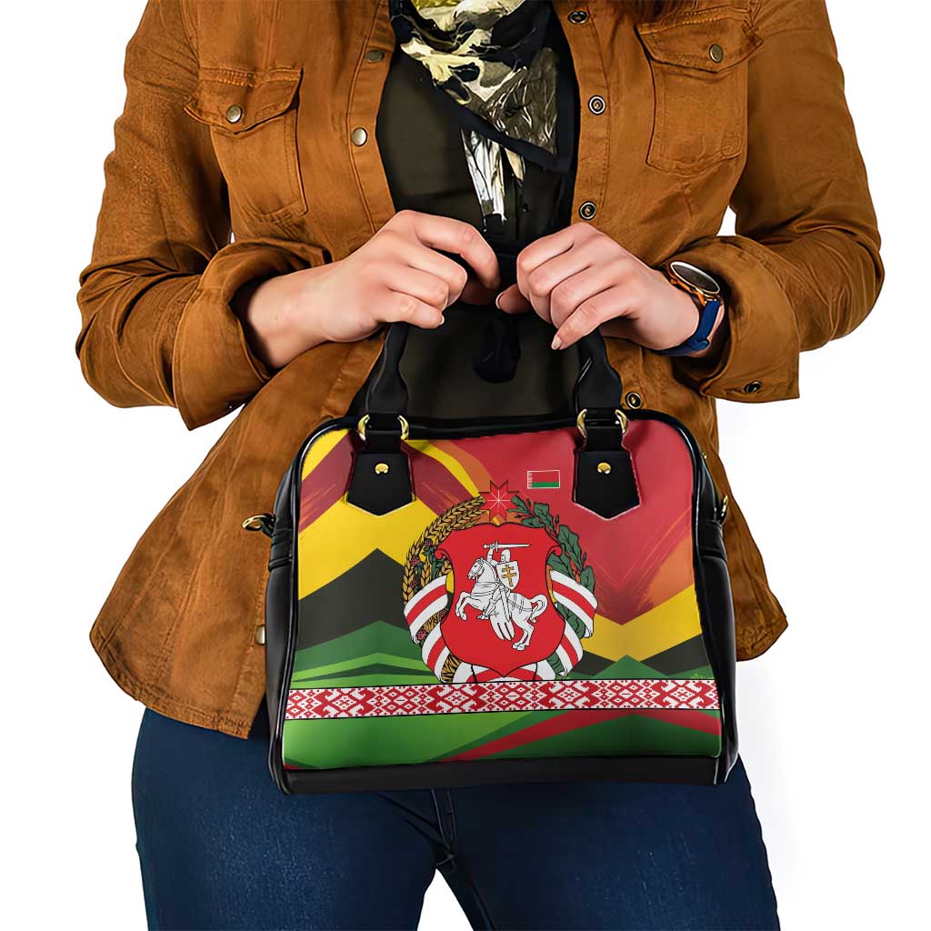 Belarus Red and Yellow National Crest Shoulder Handbag with Pahonia Knight and Folk Motif Design TS04