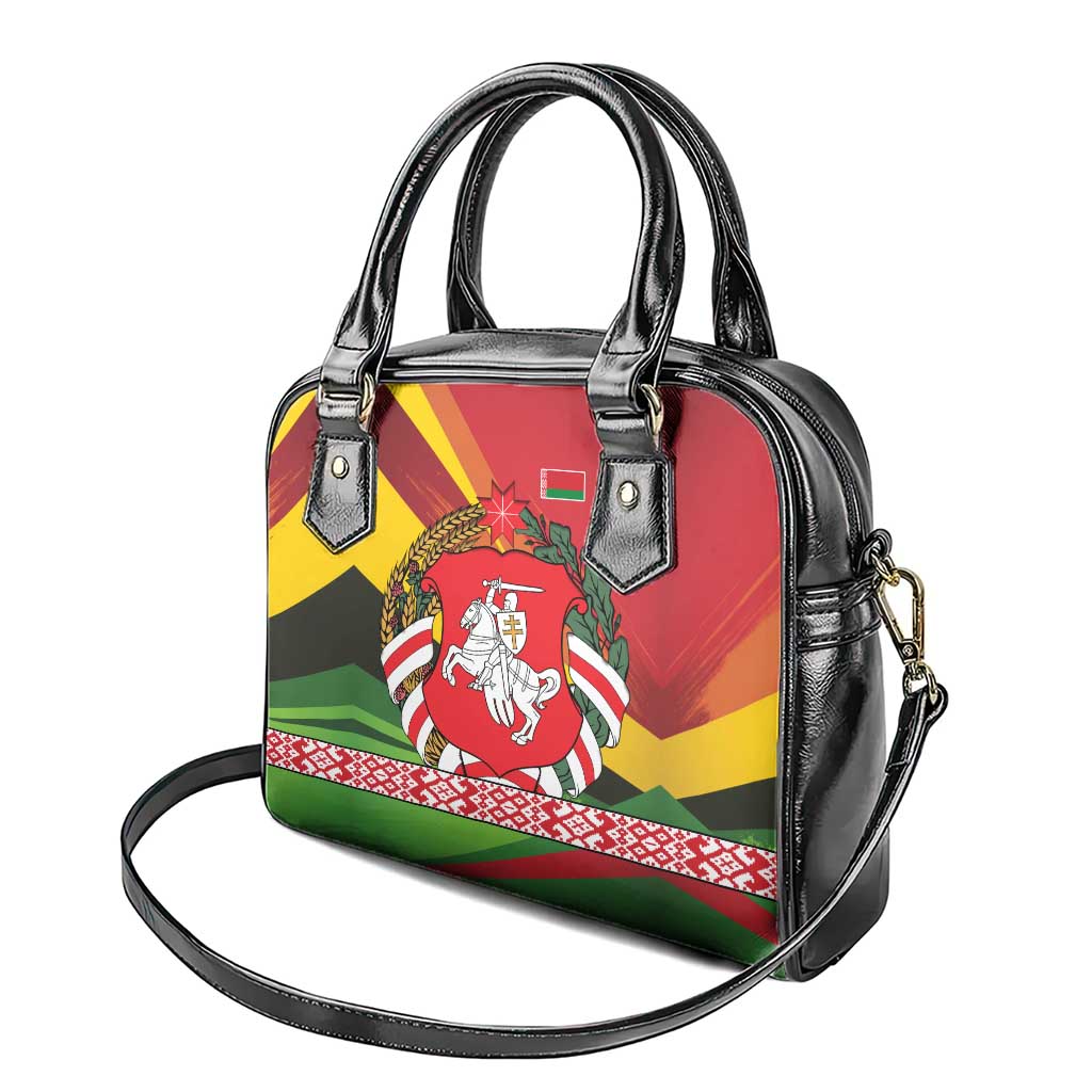 Belarus Red and Yellow National Crest Shoulder Handbag with Pahonia Knight and Folk Motif Design TS04