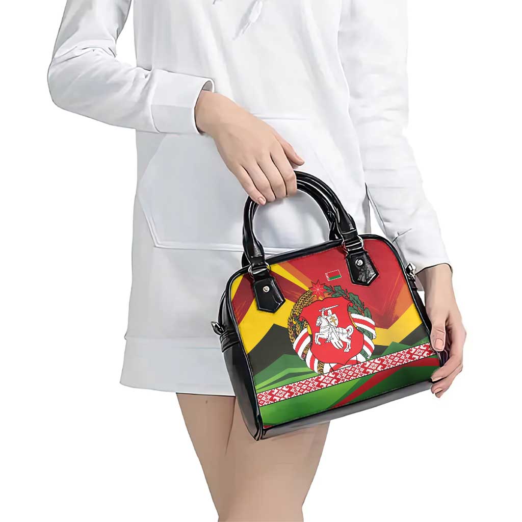 Belarus Red and Yellow National Crest Shoulder Handbag with Pahonia Knight and Folk Motif Design TS04