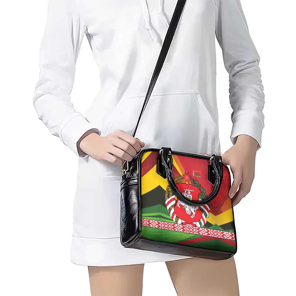 Belarus Red and Yellow National Crest Shoulder Handbag with Pahonia Knight and Folk Motif Design TS04