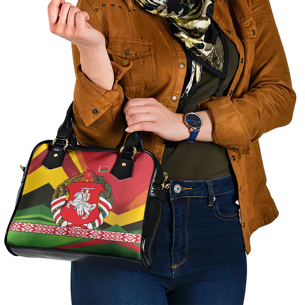 Belarus Red and Yellow National Crest Shoulder Handbag with Pahonia Knight and Folk Motif Design TS04