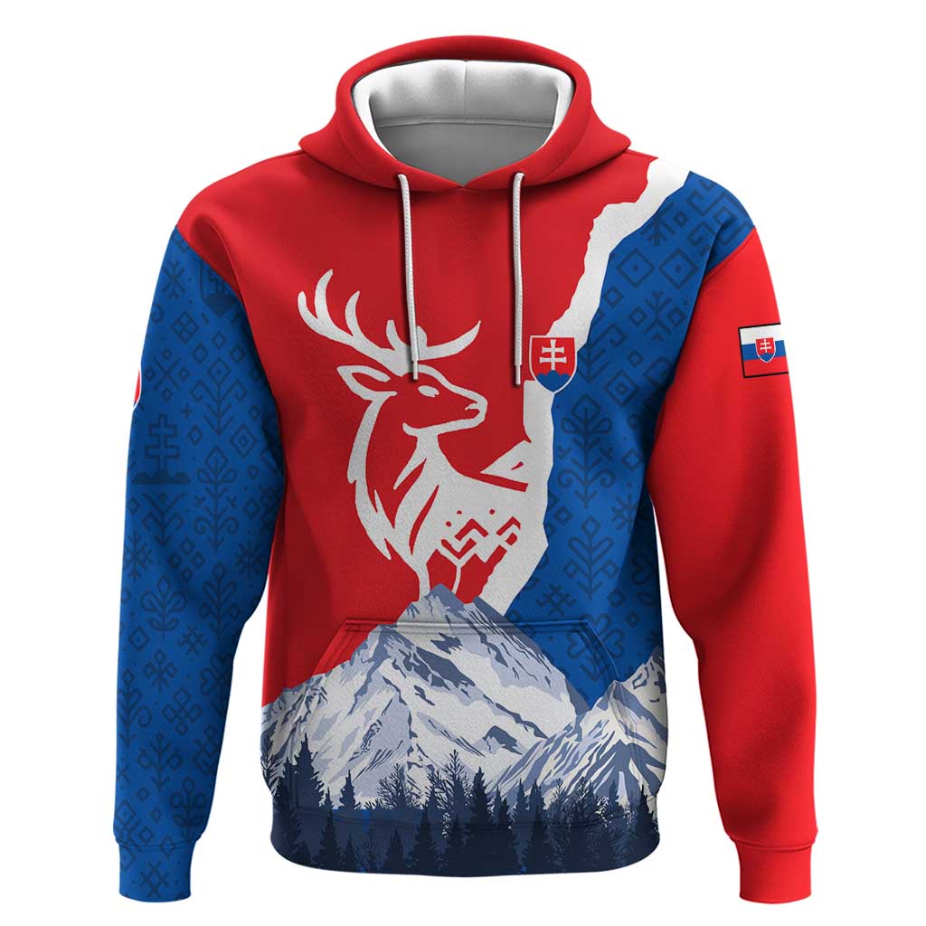 Slovakia Red Blue Deer and Mountain Design Hoodie with National Symbols TS04