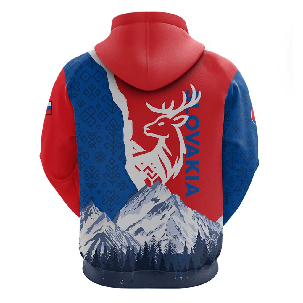 Slovakia Red Blue Deer and Mountain Design Hoodie with National Symbols TS04