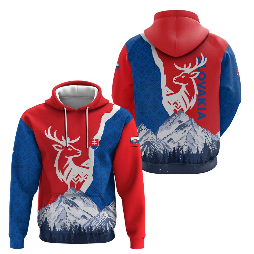 Slovakia Red Blue Deer and Mountain Design Hoodie with National Symbols TS04