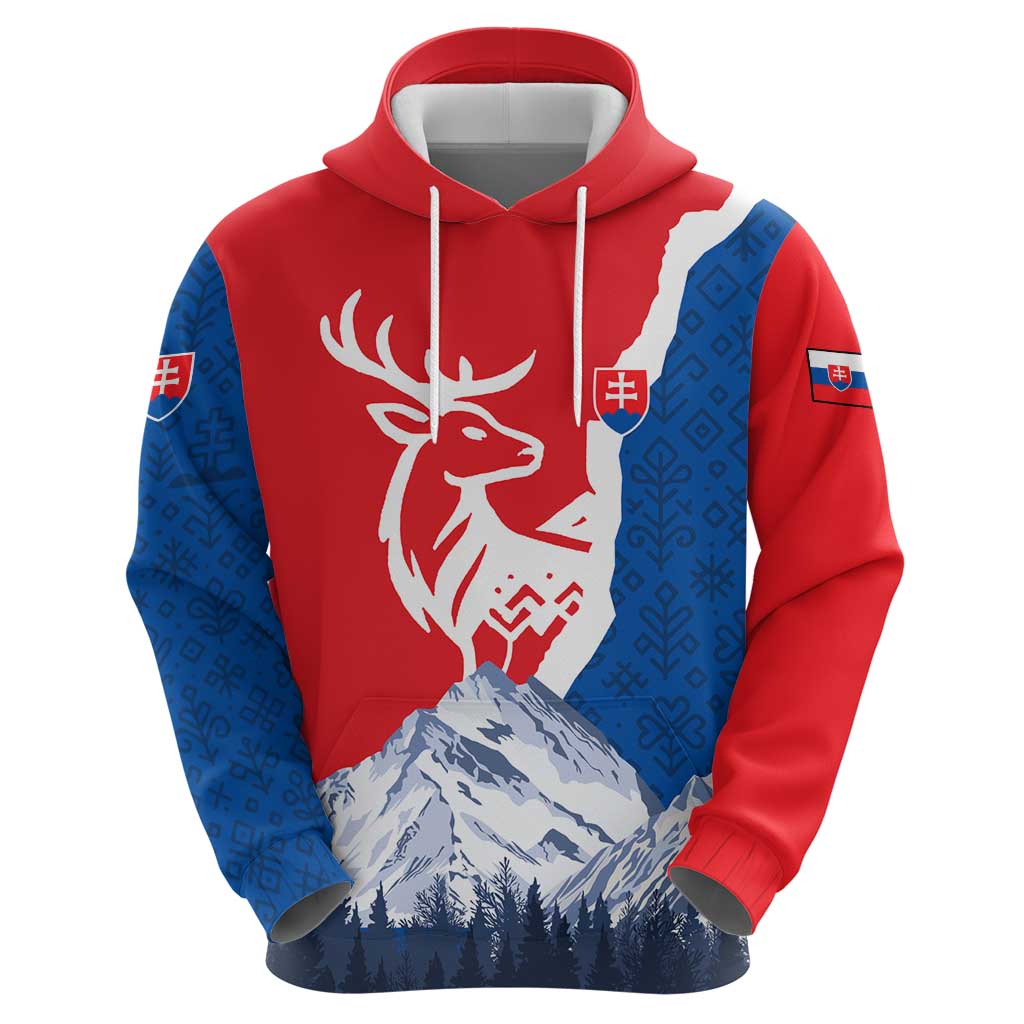 Slovakia Red Blue Deer and Mountain Design Hoodie with National Symbols TS04