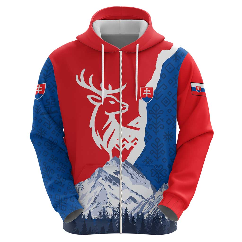 Slovakia Red Blue Deer and Mountain Design Hoodie with National Symbols TS04