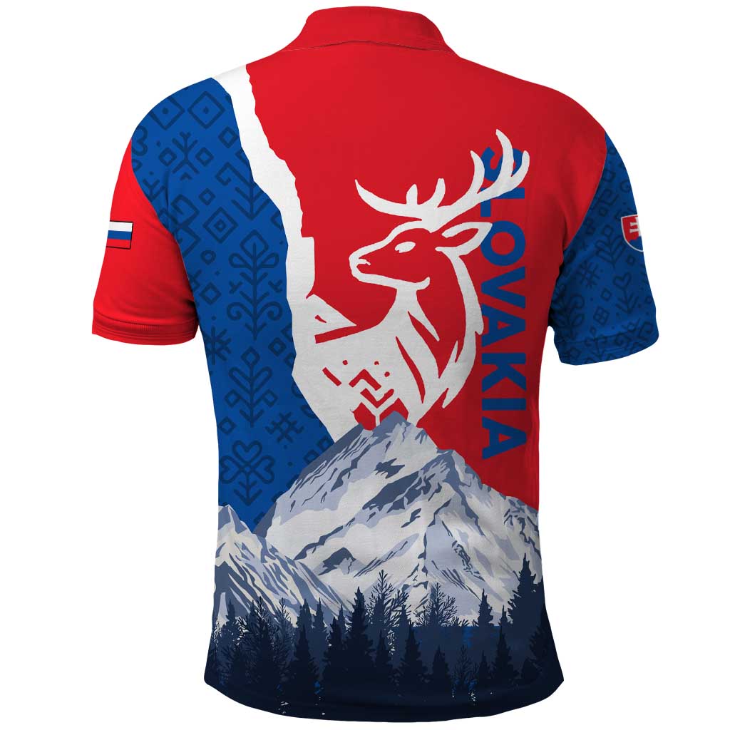 Slovakia  Red Blue Deer and Mountain Design Polo Shirt with National Symbols TS04