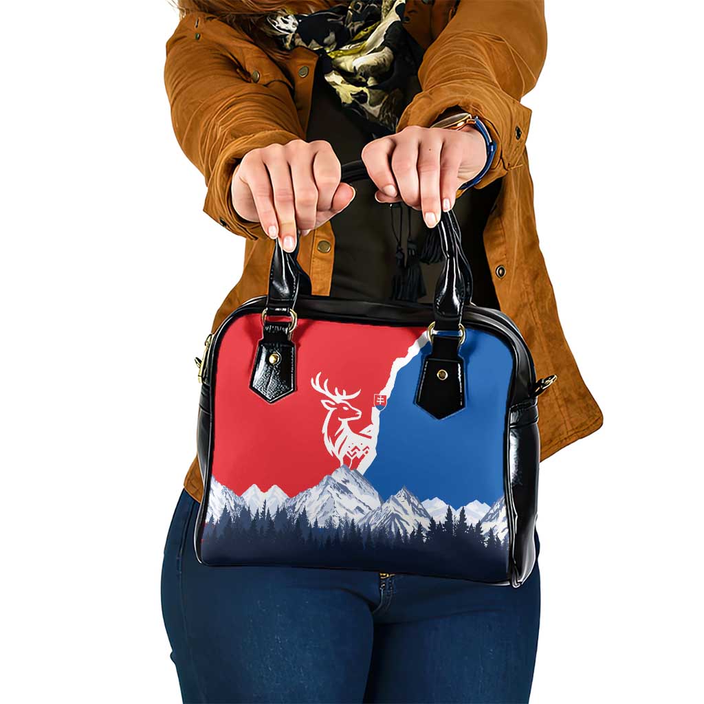 Slovakia  Red Blue Deer and Mountain Design Shoulder Handbag with National Symbols TS04