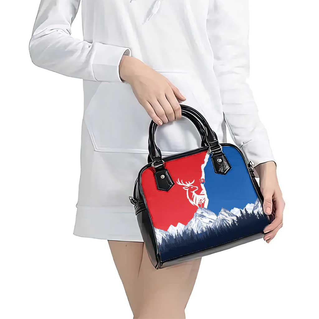 Slovakia  Red Blue Deer and Mountain Design Shoulder Handbag with National Symbols TS04