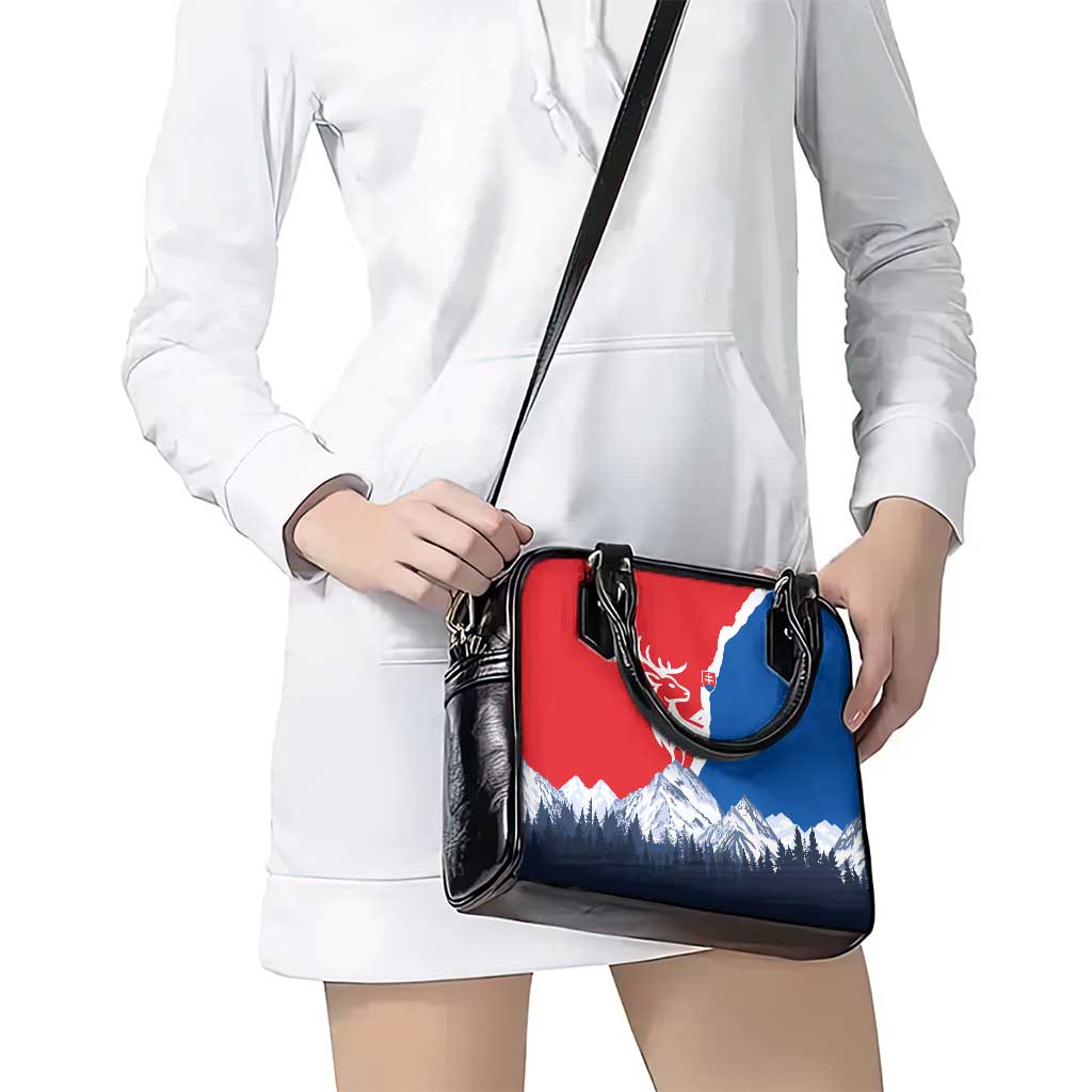 Slovakia  Red Blue Deer and Mountain Design Shoulder Handbag with National Symbols TS04