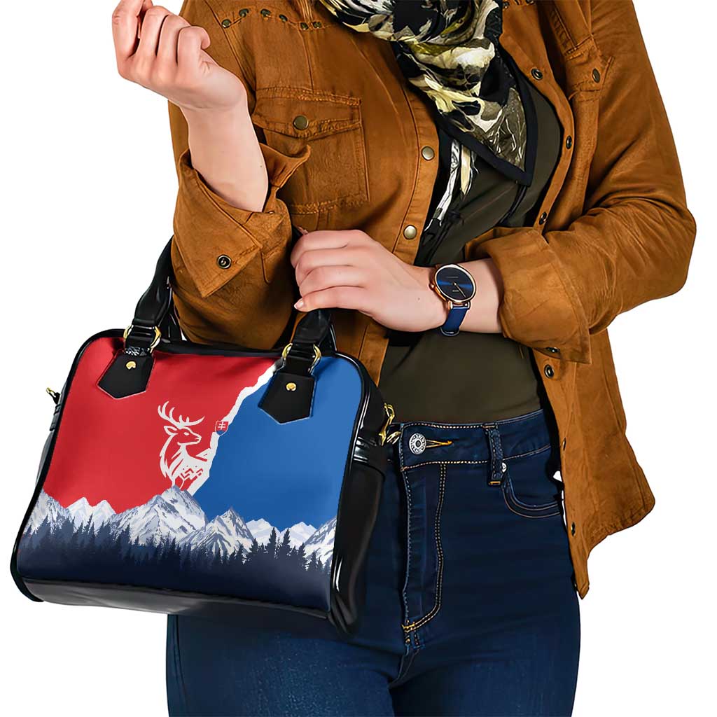 Slovakia  Red Blue Deer and Mountain Design Shoulder Handbag with National Symbols TS04